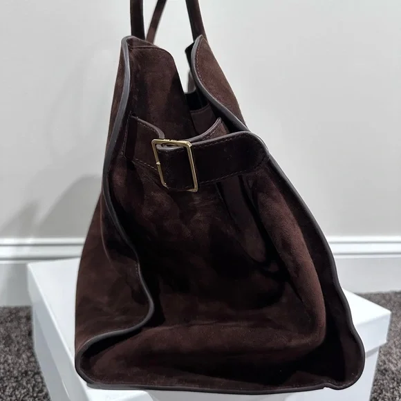 The Row Soft Margaux 17 Brown Suede Leather Top Handle Bag - Picture 3 of 16